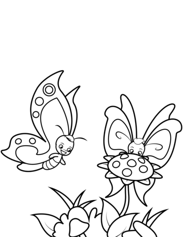 Butterflies And Sunflower Coloring Page