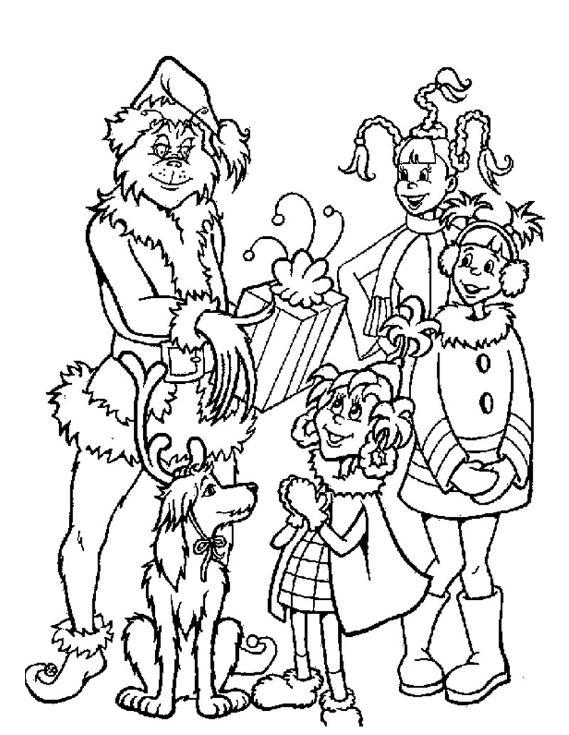 Grinch Giving Gifts To Children Coloring Page