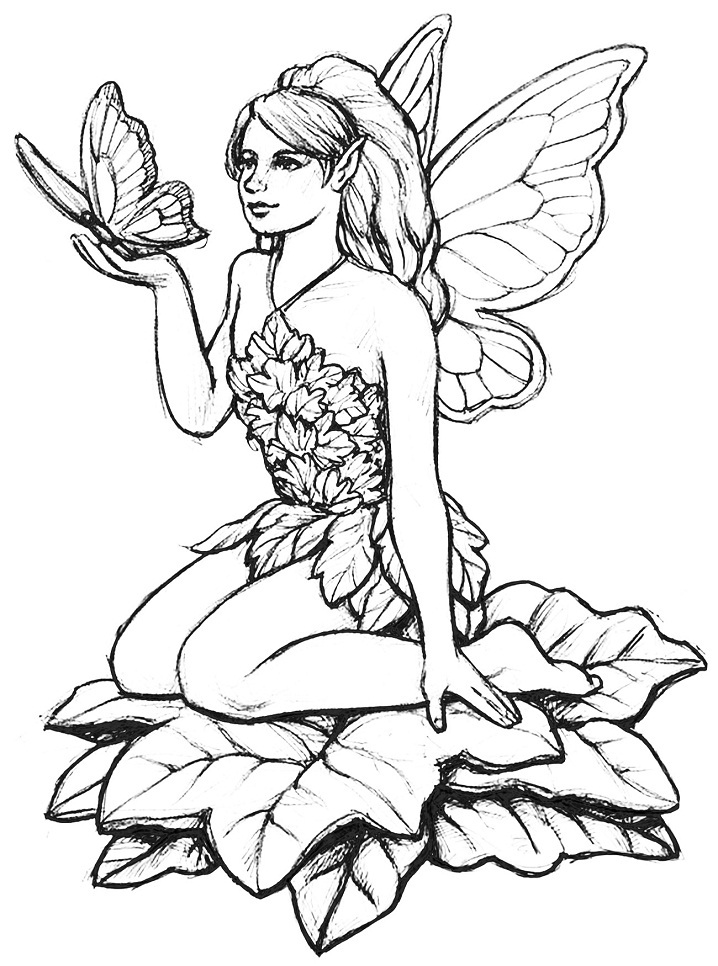 Fairy and Butterfly Coloring Page