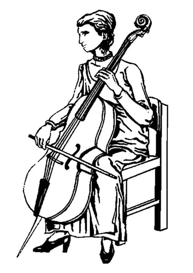 A Woman Playing Cello Coloring Page