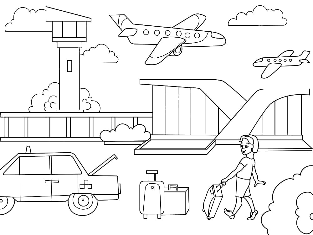 Airport Free Printable Coloring Page