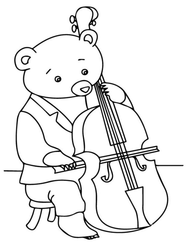 Bear Playing Cello Coloring Page
