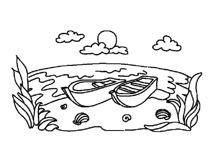 Boat in the Lake Coloring Page