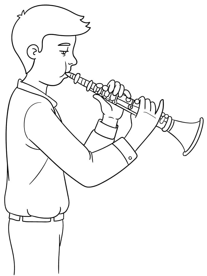 Boy Playing Clarinet Coloring Page