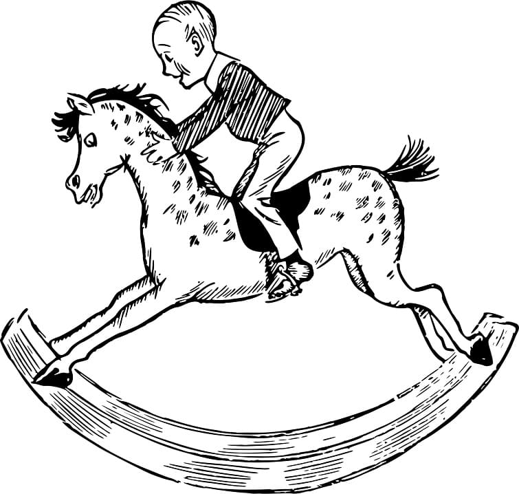 Boy on Rocking Horse Coloring Page