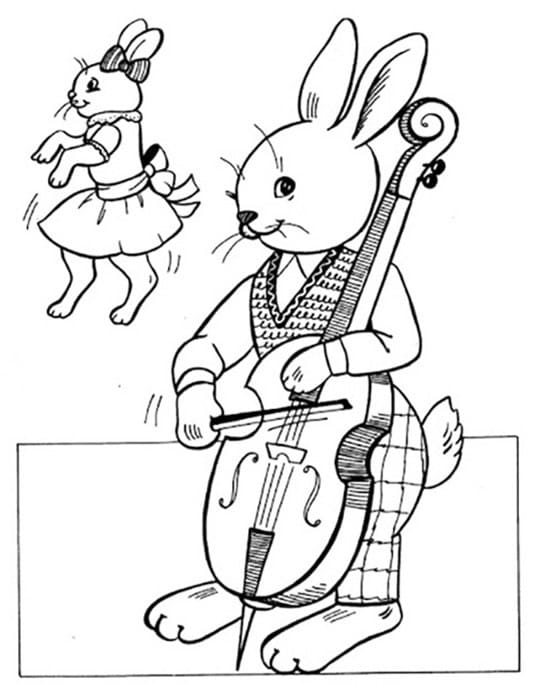 Bunny Playing Cello Coloring Page