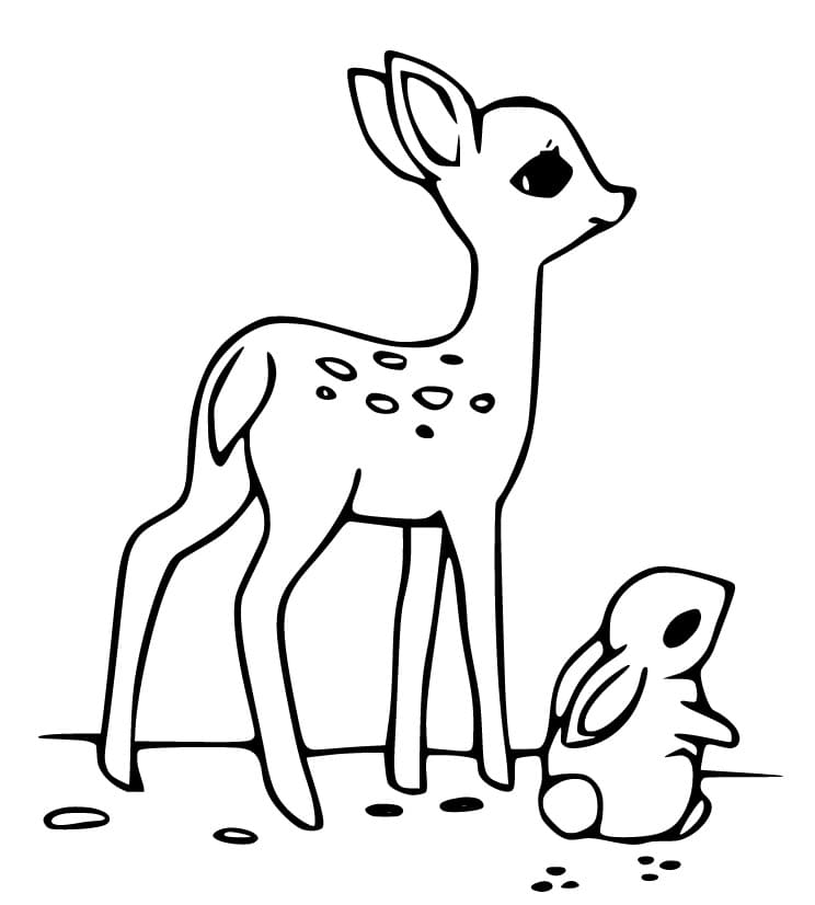 Bunny and Fawn Coloring Page