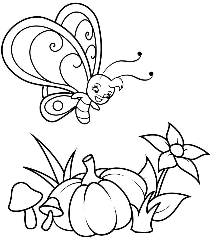 Butterfly and Pumpkin Coloring Page