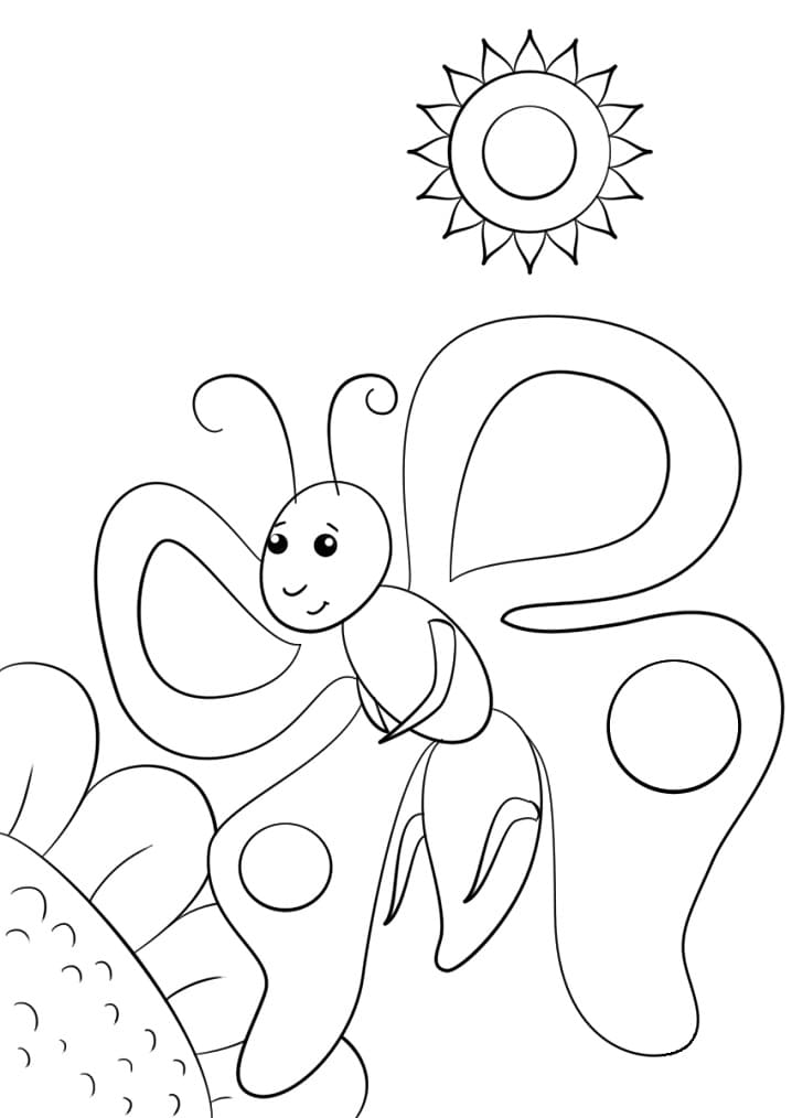 Butterfly and Sun Coloring Page