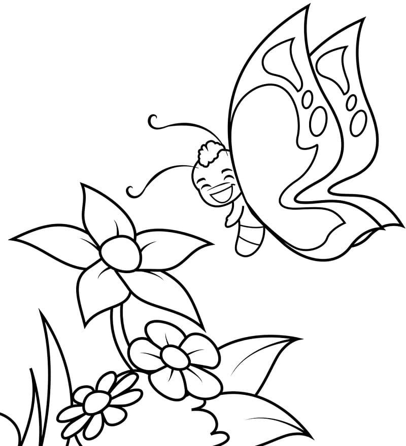 Butterfly with Flowers Coloring Page