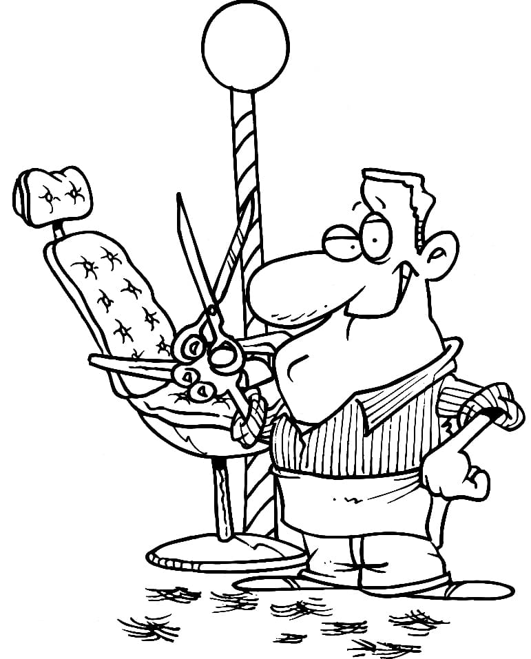 Cartoon Barber Coloring Page