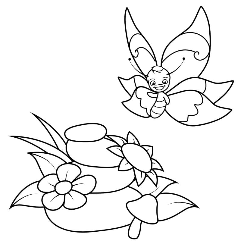 Cartoon Butterfly 4 Coloring Page