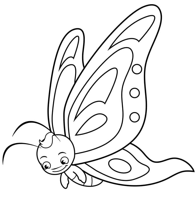 Cartoon Butterfly Flying Coloring Page