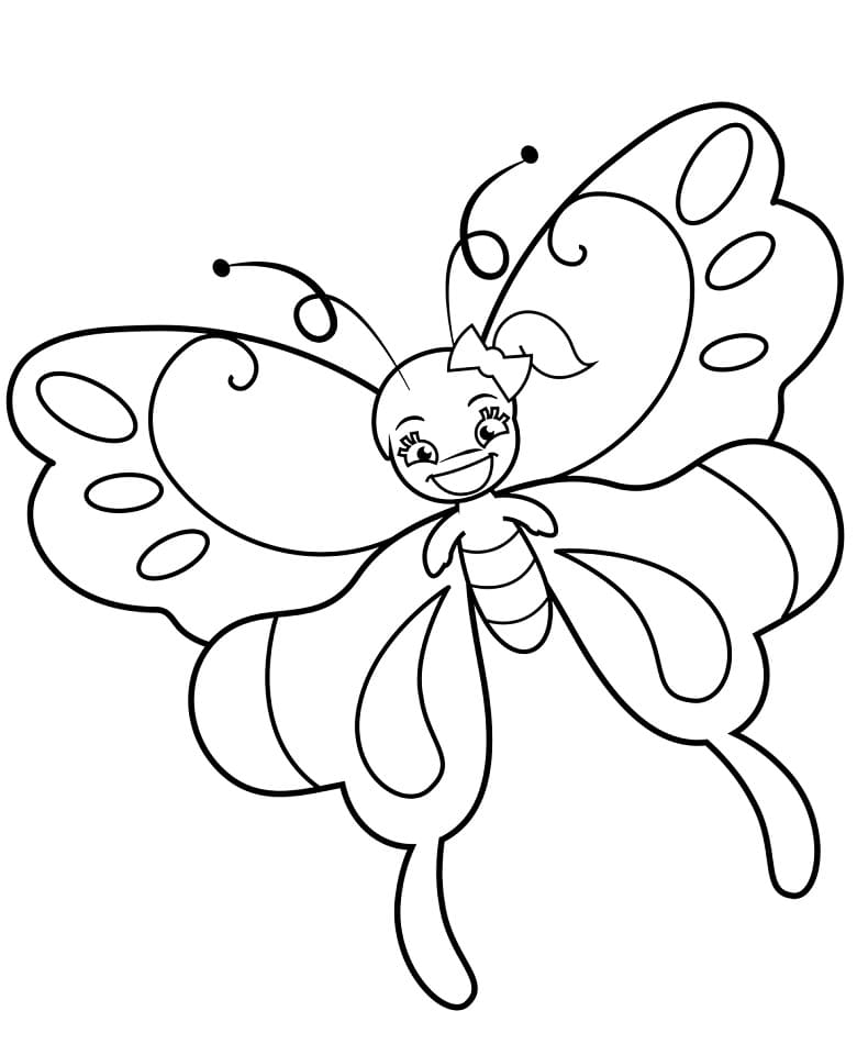 Cartoon Butterfly Smiling Coloring Page