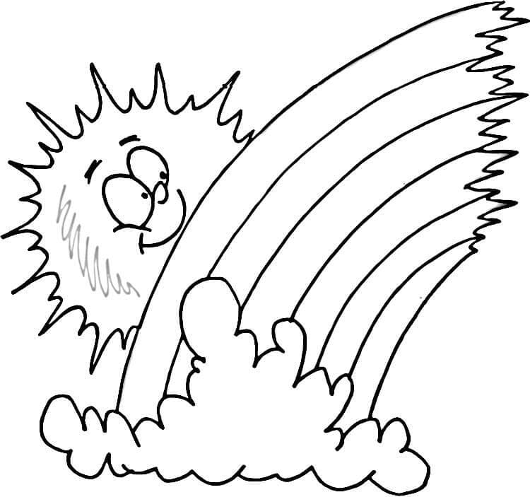 Cartoon Sun and Rainbow Coloring Page