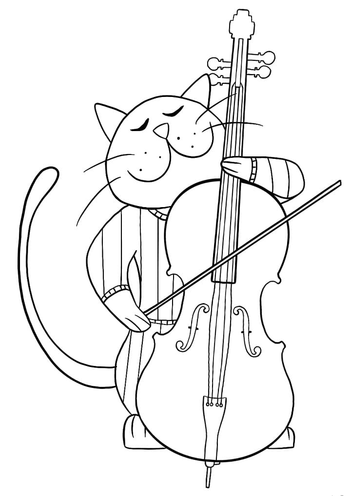 Cat Playing Cello Coloring Page