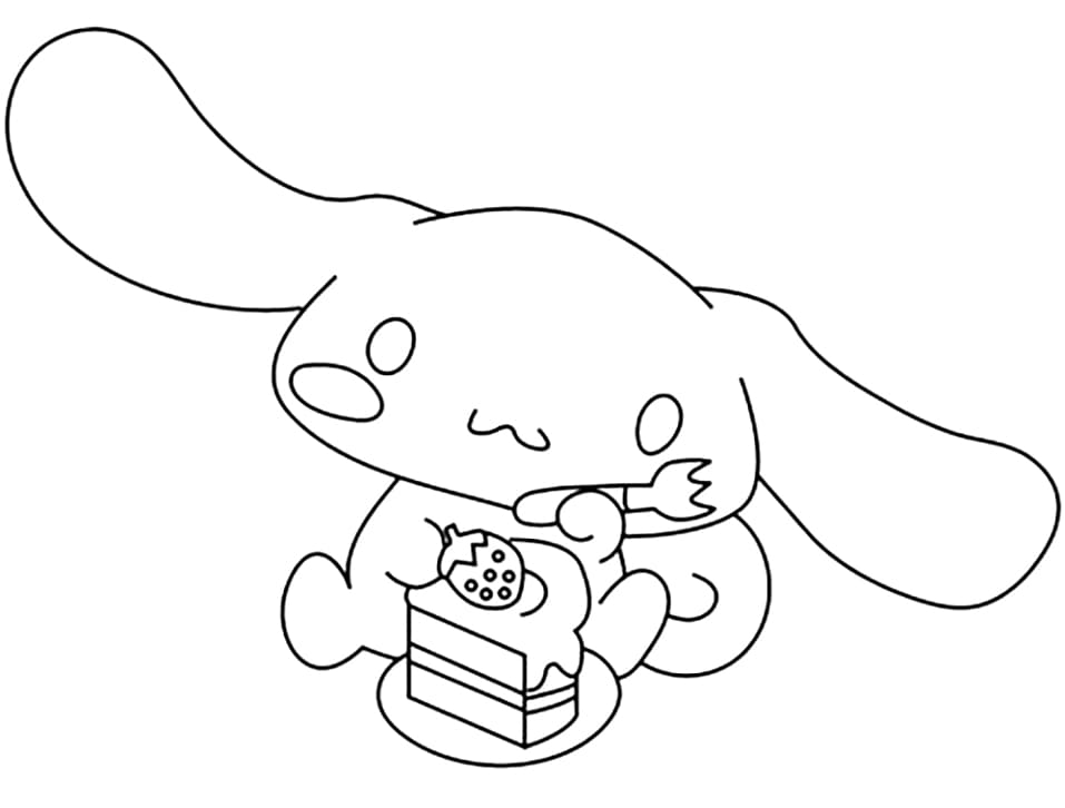 Cinnamoroll with Cake Coloring Page