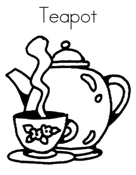 Cup and Teapot Coloring Page