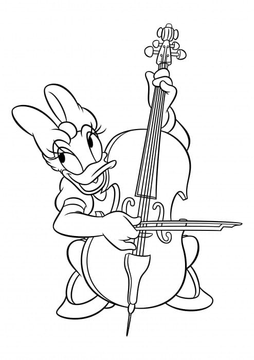 Daisy Duck Playing Cello Coloring Page