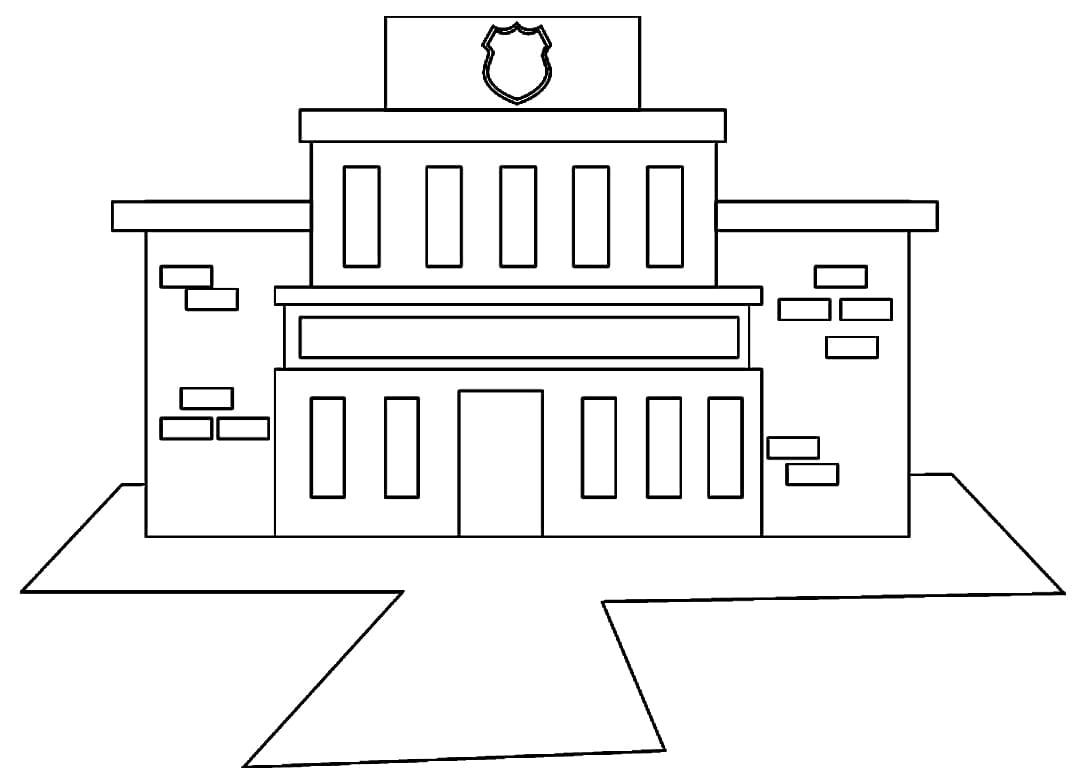 Easy Police Station Building Coloring Page