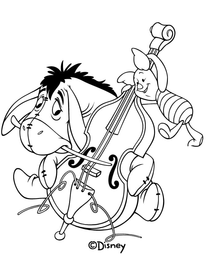 Eeyore And Piglet Playing Cello Coloring Page