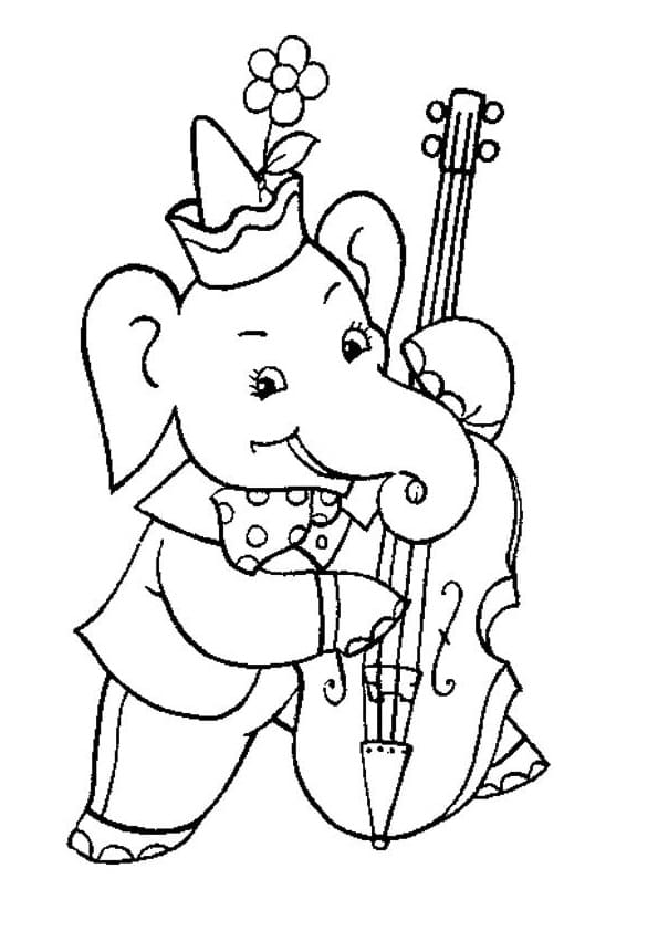 Elephant Playing Cello Coloring Page