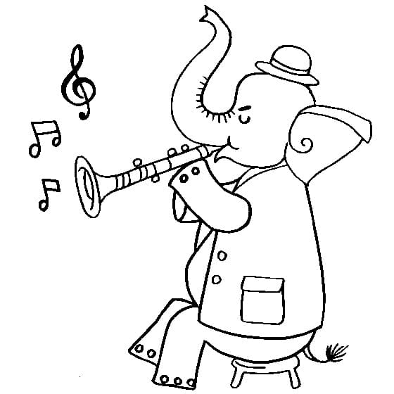 Elephant Playing Clarinet Coloring Page