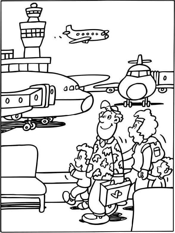 Family At The Airport Coloring Page