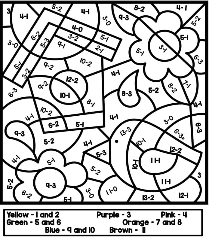 Free Color By Subtraction Coloring Page