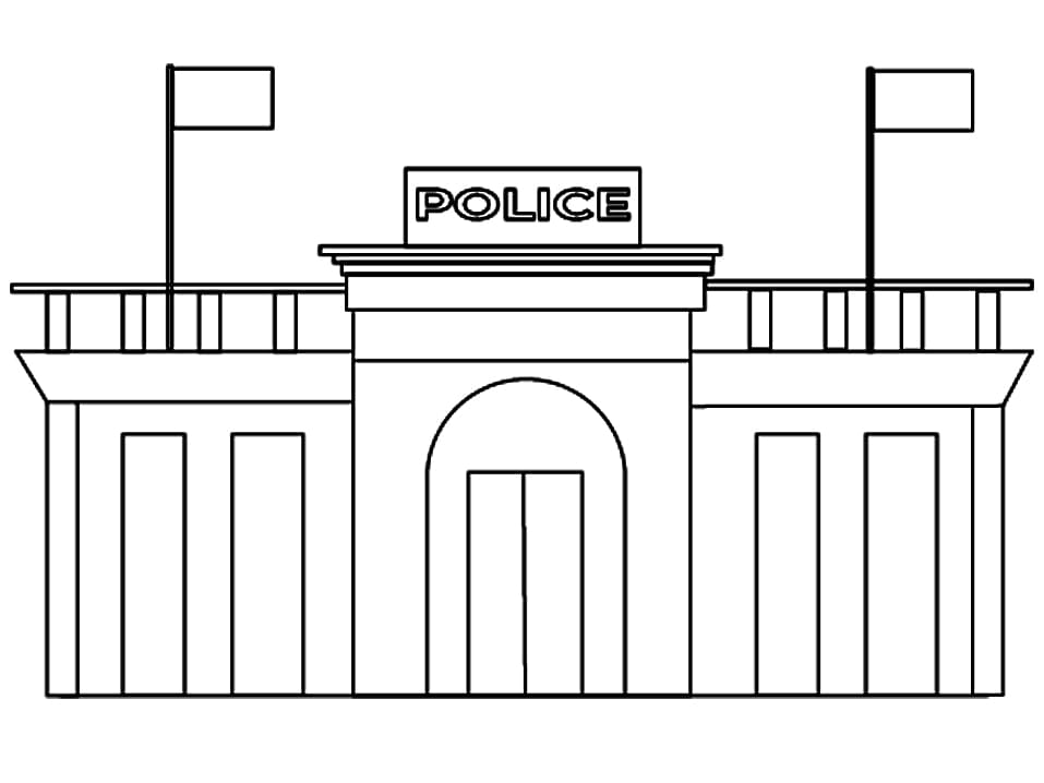 Free Police Station Building Coloring Page