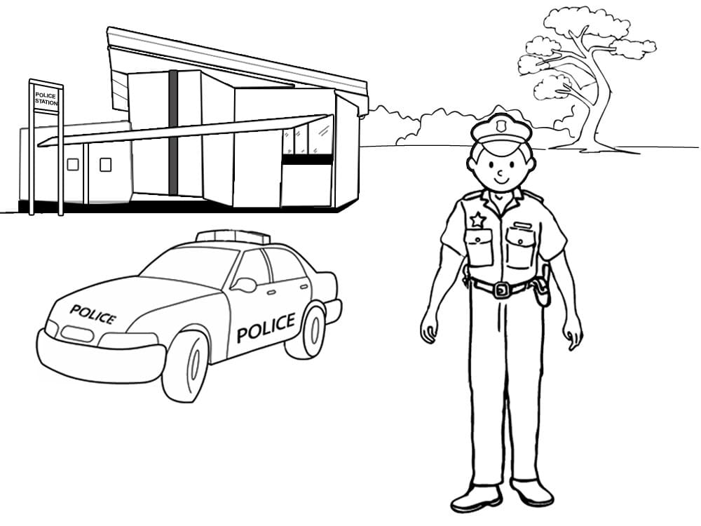 Free Police Station Coloring Page