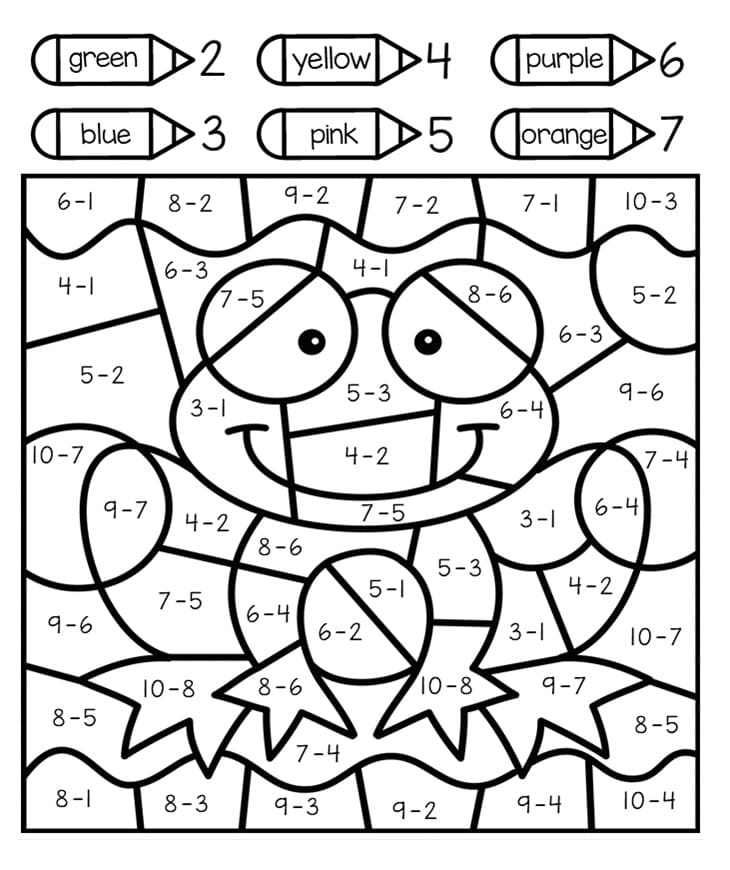 Frog Subtraction Color By Number