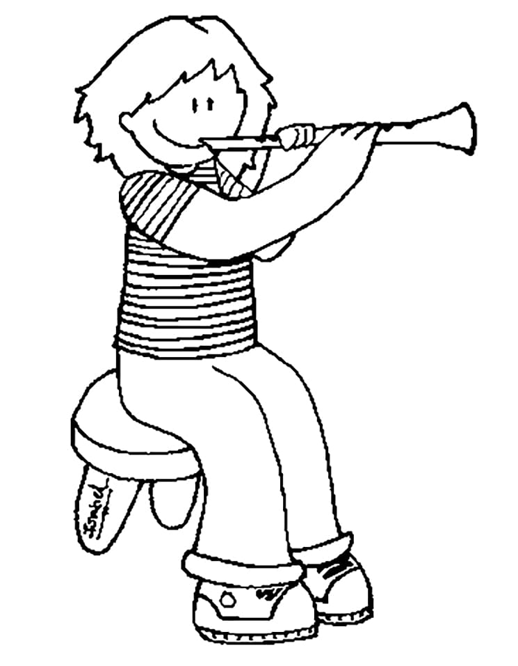 Girl Playing Clarinet Coloring Page