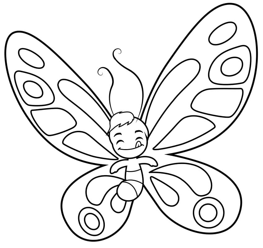 Happy Cartoon Butterfly Coloring Page