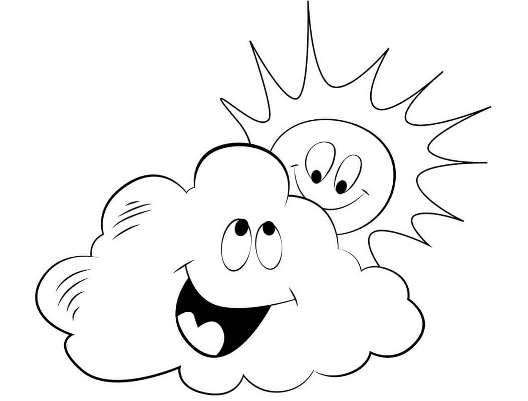 Happy Cloud and Sun Coloring Page