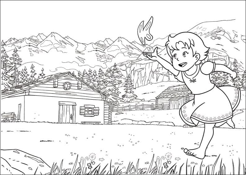 Heidi Running Coloring Page