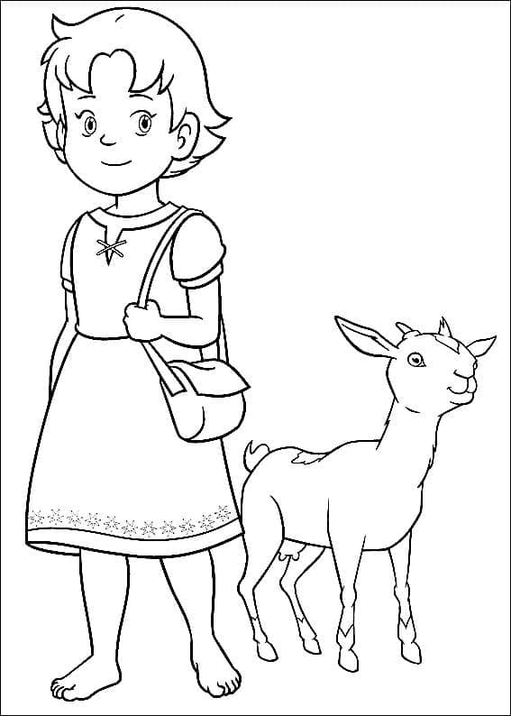 Heidi and Goat Coloring Page