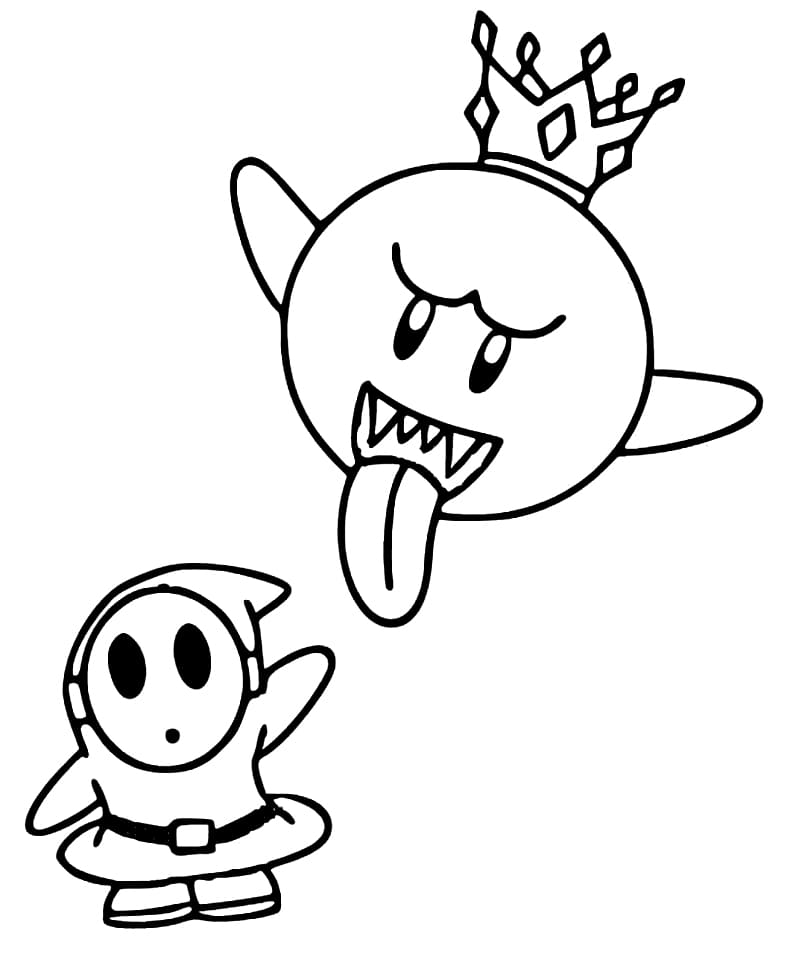 King Boo and Shy Guy Mario Coloring Page