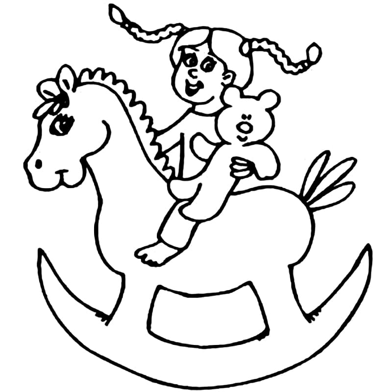 Little Girl on Rocking Horse Coloring Page