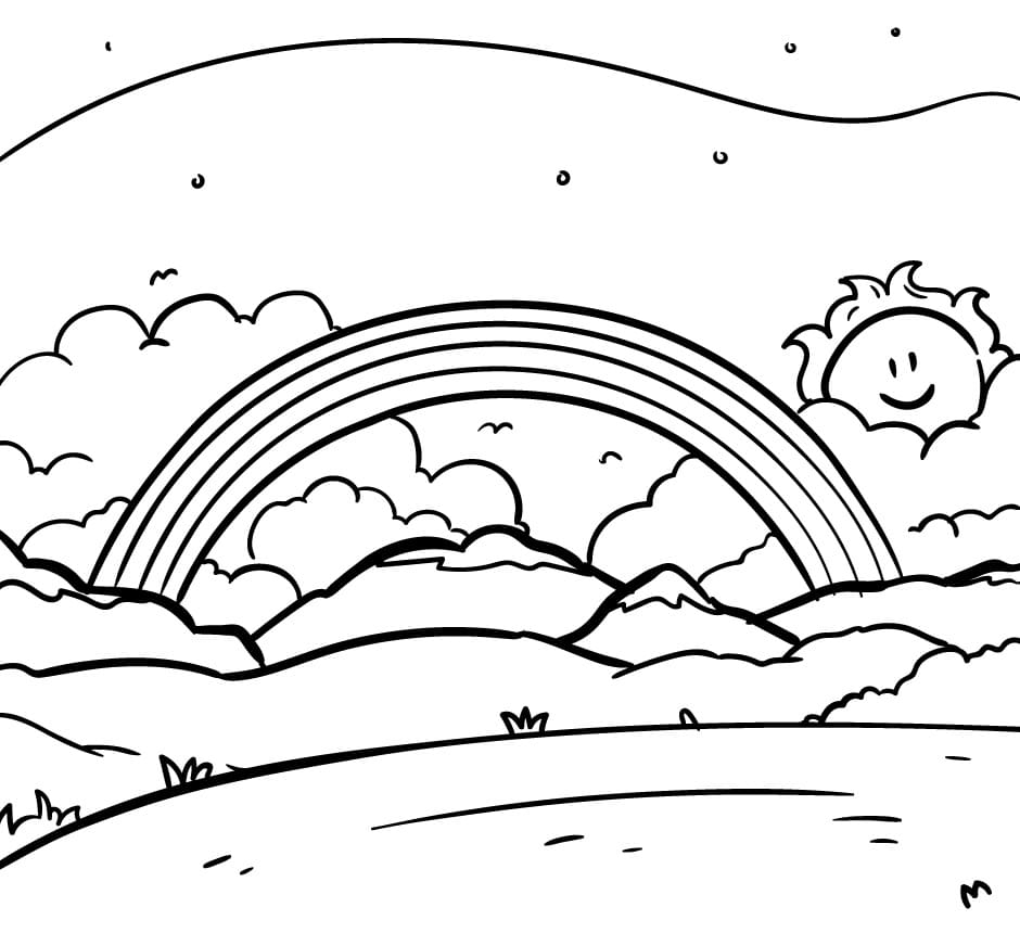 Lovely Sun and Rainbow Coloring Page