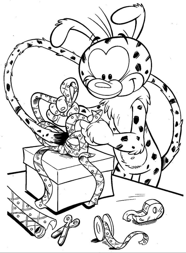 Marsupilami and Gift Coloring Page