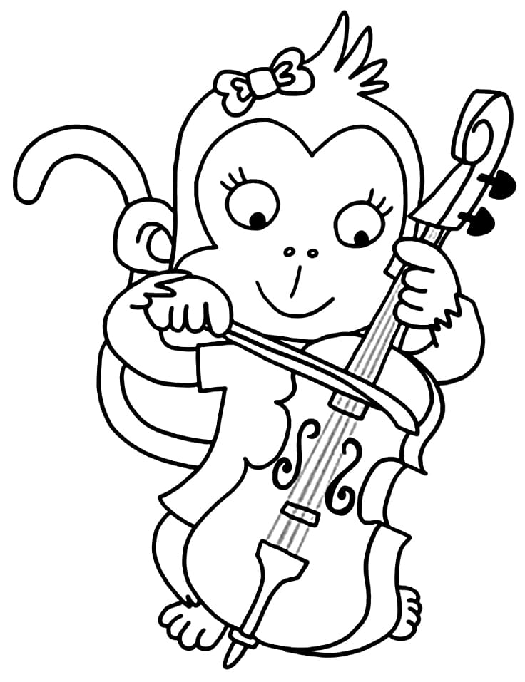 Monkey Playing Cello Coloring Page