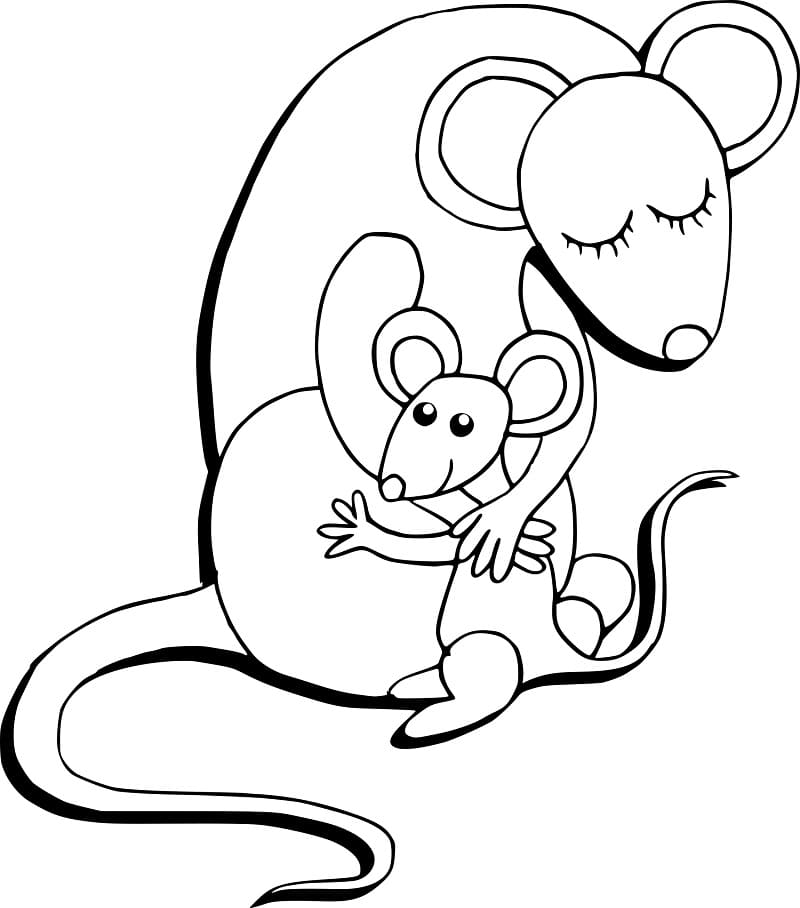 Mother and Baby Rat Coloring Page