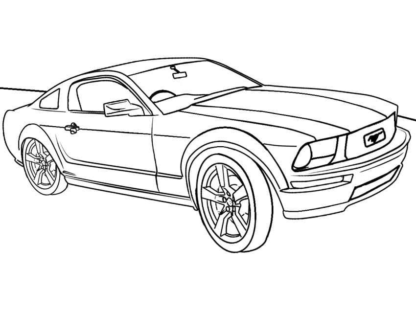 Mustang Car on Road Coloring Page