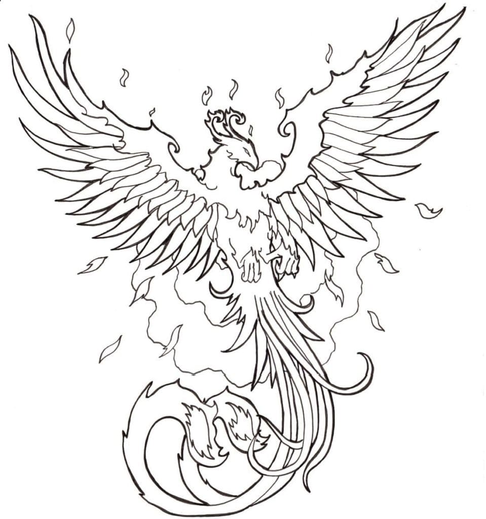 Phoenix in Sky Coloring Page