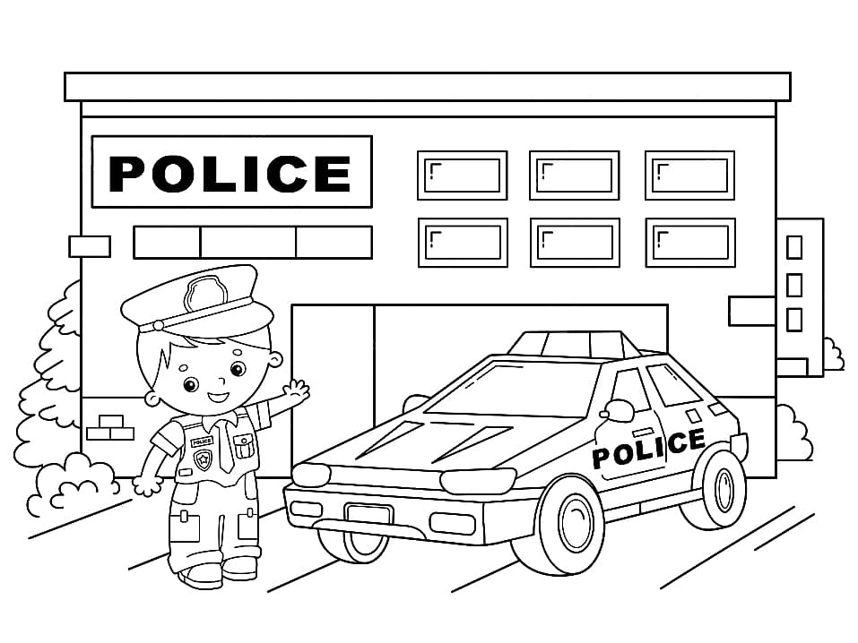 Police Station to Color Coloring Page