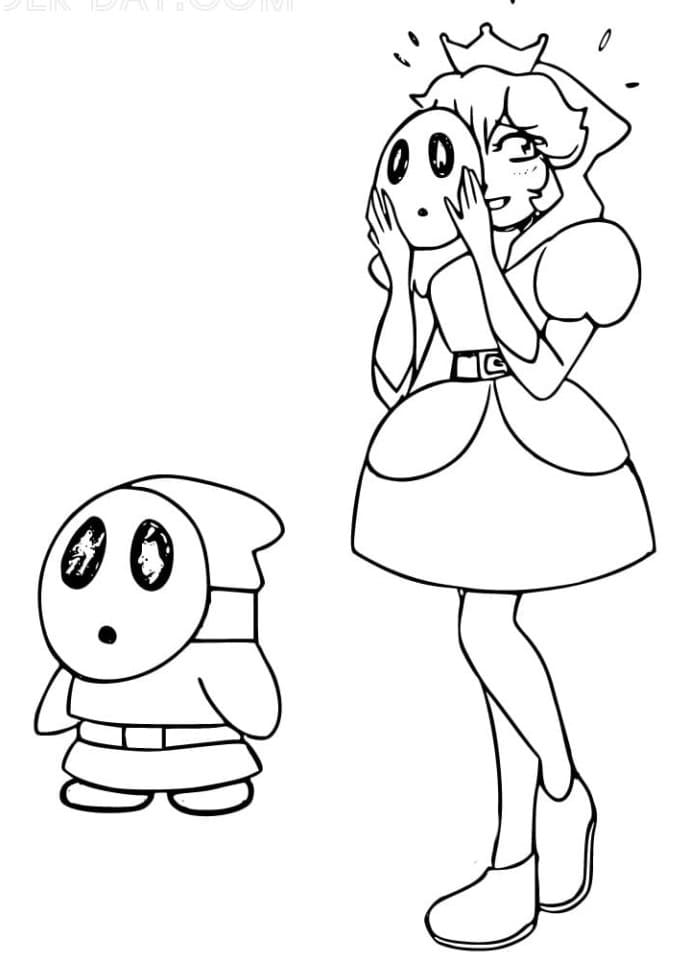 Princess Peach and Shy Guy Coloring Page