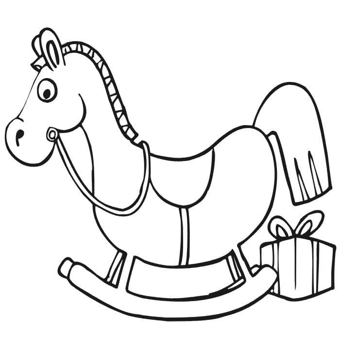 Rocking Horse and Gift Coloring Page