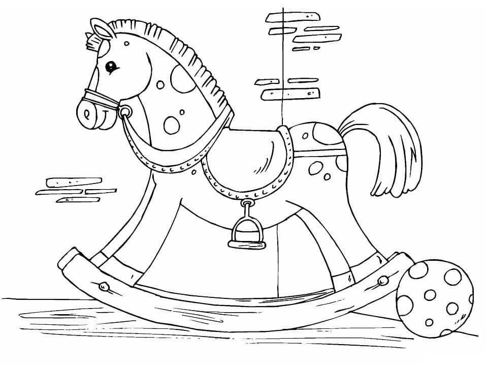 Rocking Horse with a Ball Coloring Page