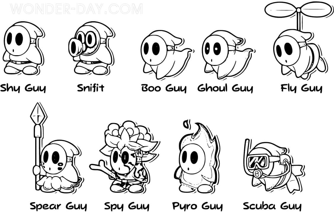 Shy Guys Mario Coloring Page